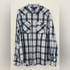 Old Navy Men's Size XL Button Down Long Sleeve Blue‎ White Western Pearl Snaps